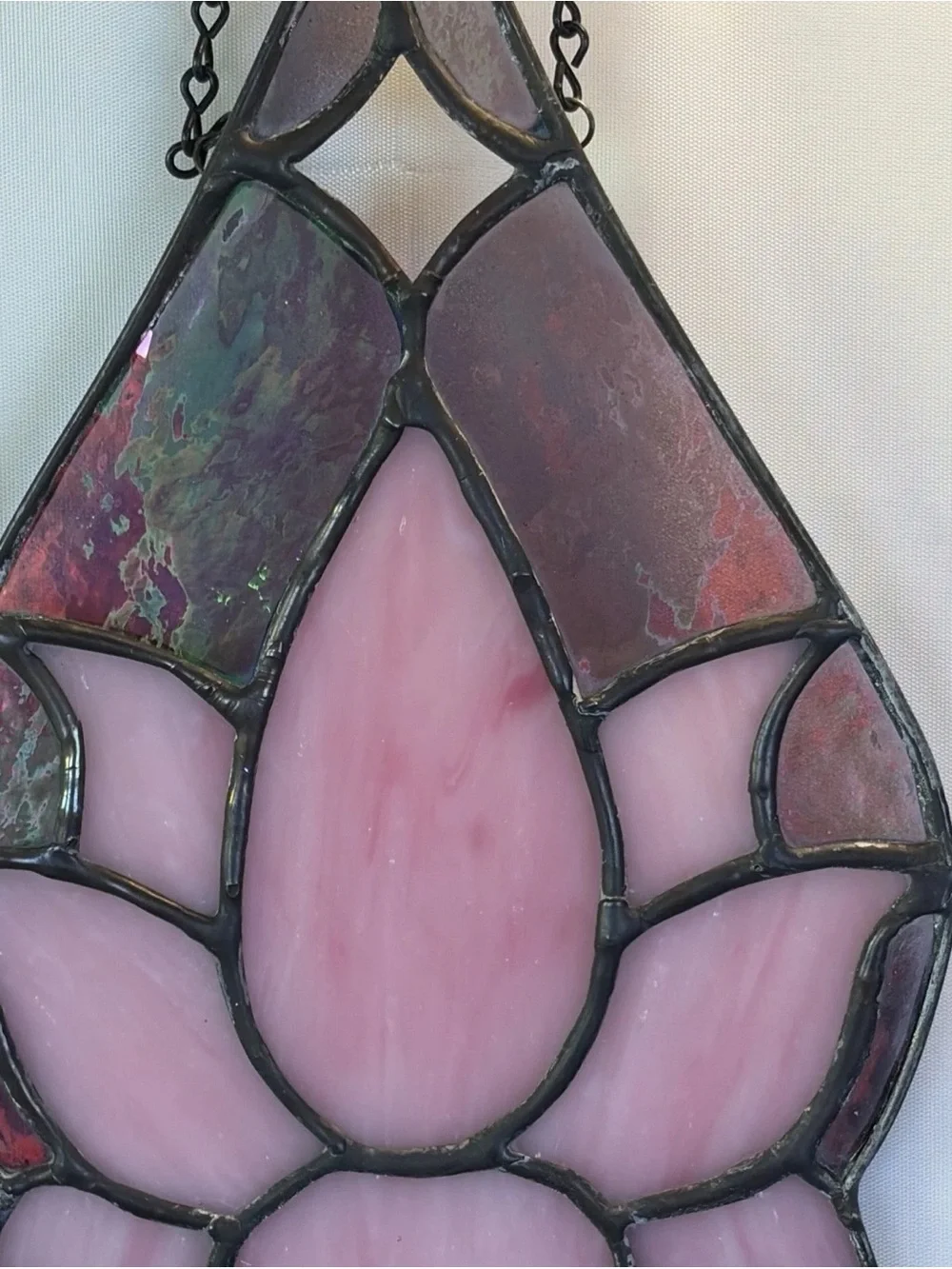 Teardrop Shaped Pink Lotus Stained Glass Sun Catcher Window Hanging 9